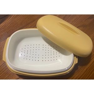 Tupperware #1273-3 4 Piece Vegetable Rice Steamer Harvest Gold Yellow Vintage